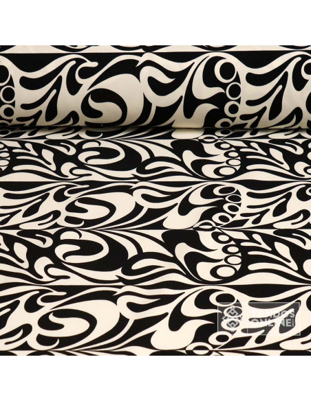 Tela con Lycra Estampada Negra y Beige - Telas de Vestir