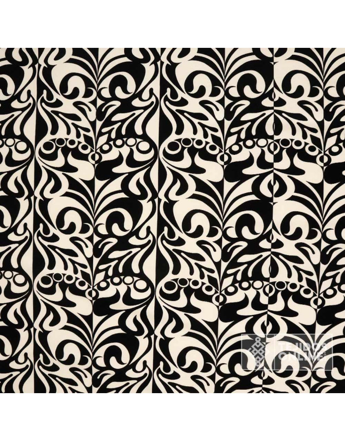 Tela con Lycra Estampada Negra y Beige - Telas de Vestir