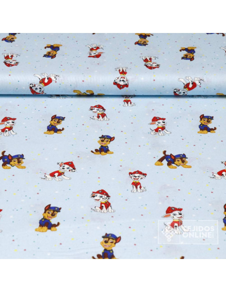 Tela de Algodón Patrulla Canina Celeste - 100% Algodón Infantil Tela de Algodón Patrulla Canina Celeste - 100% Algodón Infantil