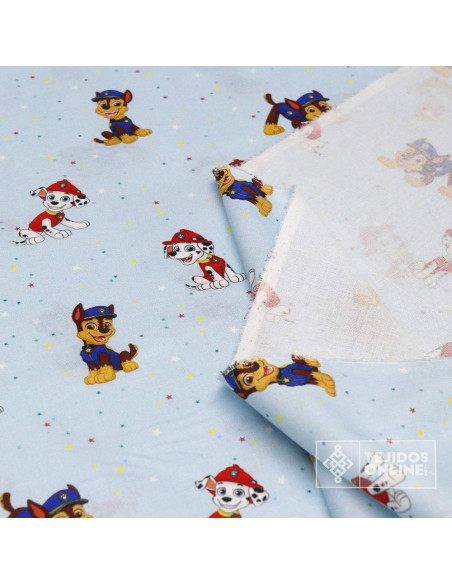 Tela de Algodón Patrulla Canina Celeste - 100% Algodón Infantil Tela de Algodón Patrulla Canina Celeste - 100% Algodón Infantil