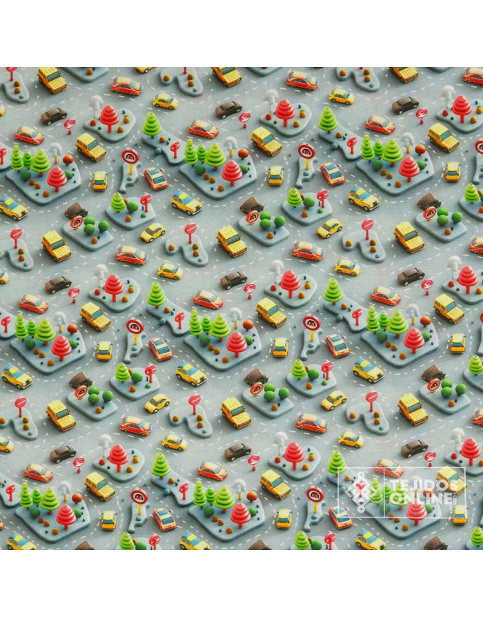 Tela Algodón Carreteras Infantiles Gris | Tejidosonline