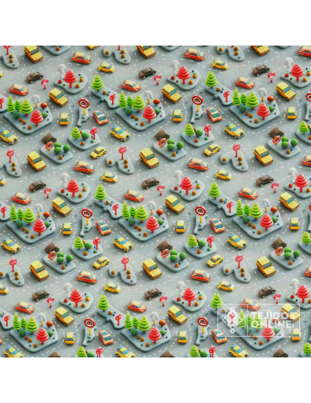 Tela Algodón Carreteras Infantiles Gris | Tejidosonline Tela Algodón Carreteras Infantiles Gris | Tejidosonline