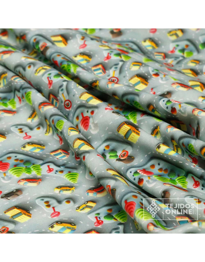 Tela Algodón Carreteras Infantiles Gris | Tejidosonline