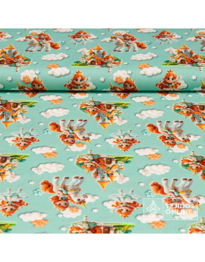 Tela Algodón Infantil Princesas y Castillo | Telas Infantiles