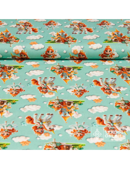 Tela Algodón Infantil Princesas y Castillo | Telas Infantiles Tela Algodón Infantil Princesas y Castillo | Telas Infantiles