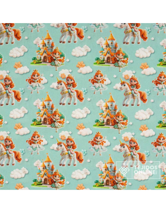 Tela Algodón Infantil Princesas y Castillo | Telas Infantiles