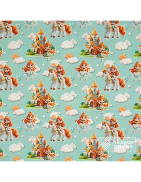 Tela Algodón Infantil Princesas y Castillo | Telas Infantiles Tela Algodón Infantil Princesas y Castillo | Telas Infantiles