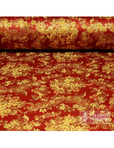 ela Brocado Burdeos Oro Flor | Ancho 2,80 m - Comprar Telas