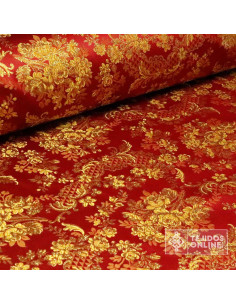 ela Brocado Burdeos Oro Flor | Ancho 2,80 m - Comprar Telas 2