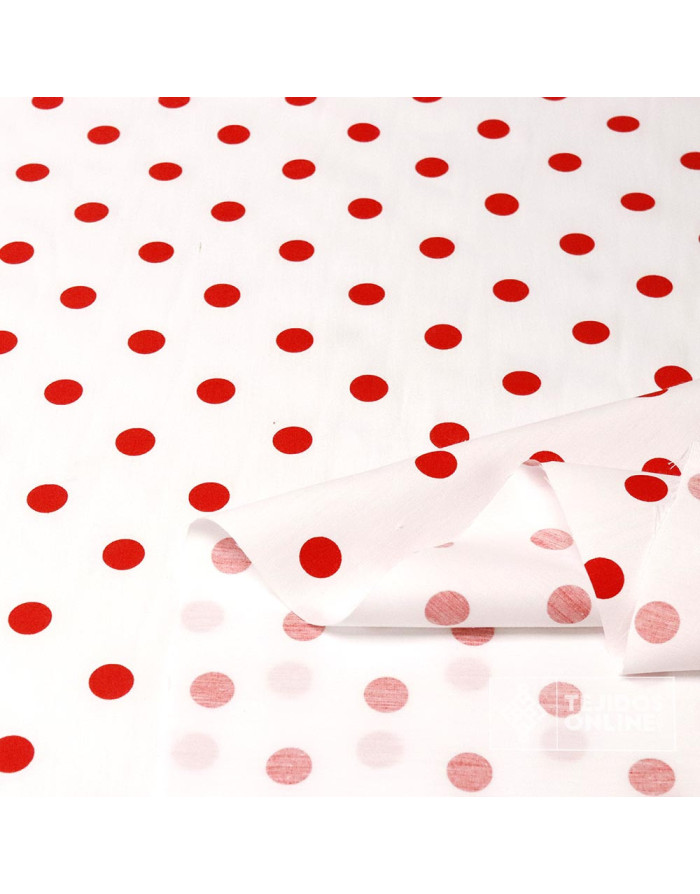Popelin Blanco Lunar Rojo Céntimo - Moda Flamenca
