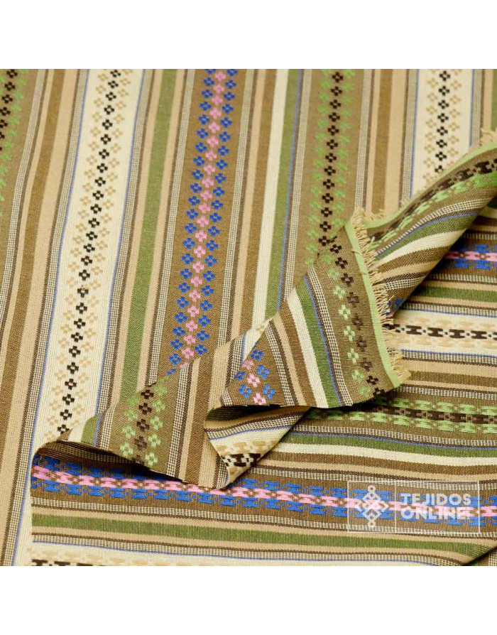 Tela Alpujarreña Rayas Verde Caqui -  Telas para Riñoneras