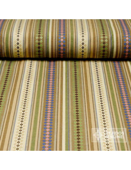 Tela Alpujarreña Rayas Verde Caqui -  Telas para Riñoneras Tela Alpujarreña Rayas Verde Caqui -  Telas para Riñoneras