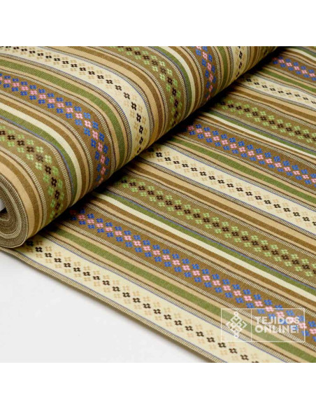 Tela Alpujarreña Rayas Verde Caqui -  Telas para Riñoneras Tela Alpujarreña Rayas Verde Caqui -  Telas para Riñoneras