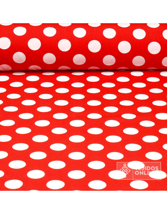 Popelín Rojo Lunar Blanco Big - Catálogo de Moda Flamenca - Imagen 1
