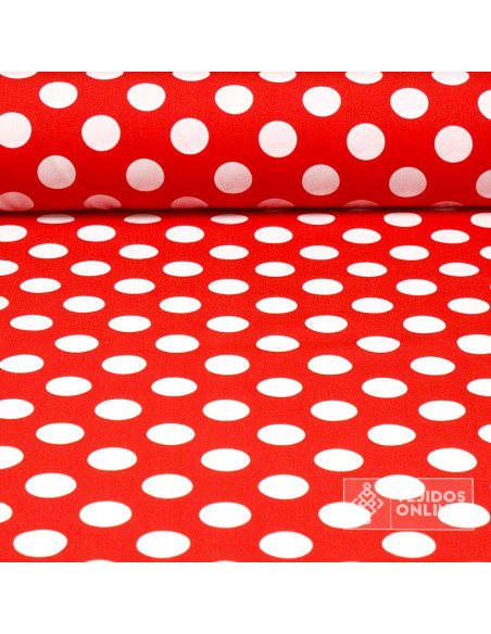 Popelín Rojo Lunar Blanco Big - Catálogo de Moda Flamenca - Imagen 1