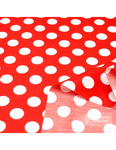 Popelín Rojo Lunar Blanco Big - Catálogo de Moda Flamenca - Imagen 2