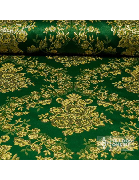 Tela Brocado Verde y Oro – Doble Ancha  - Telas de Cofradía