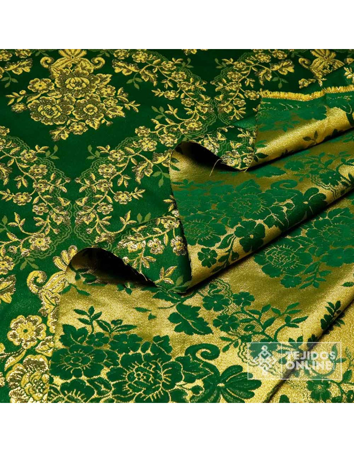 Tela Brocado Verde y Oro – Doble Ancha  - Telas de Cofradía