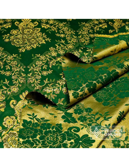 Tela Brocado Verde y Oro – Doble Ancha  - Telas de Cofradía