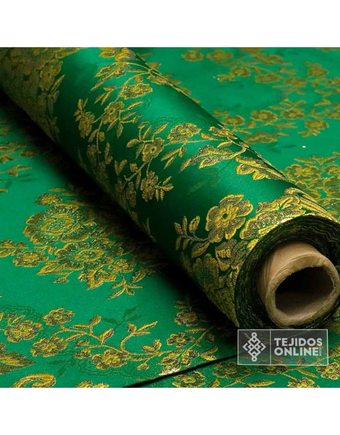 Tela Brocado Verde y Oro – Doble Ancha  - Telas de Cofradía