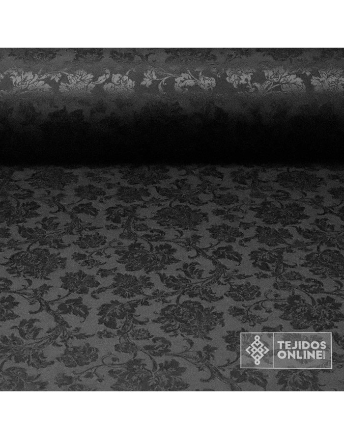Tela Damasco Negro Floral  | Ancho 2,80 m para Cofradías