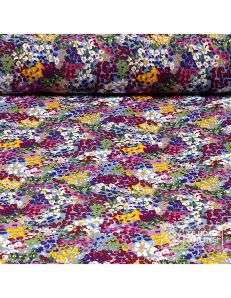 Tela Viscosa Estampado Flores Fondo Celeste - Telas de Vestir