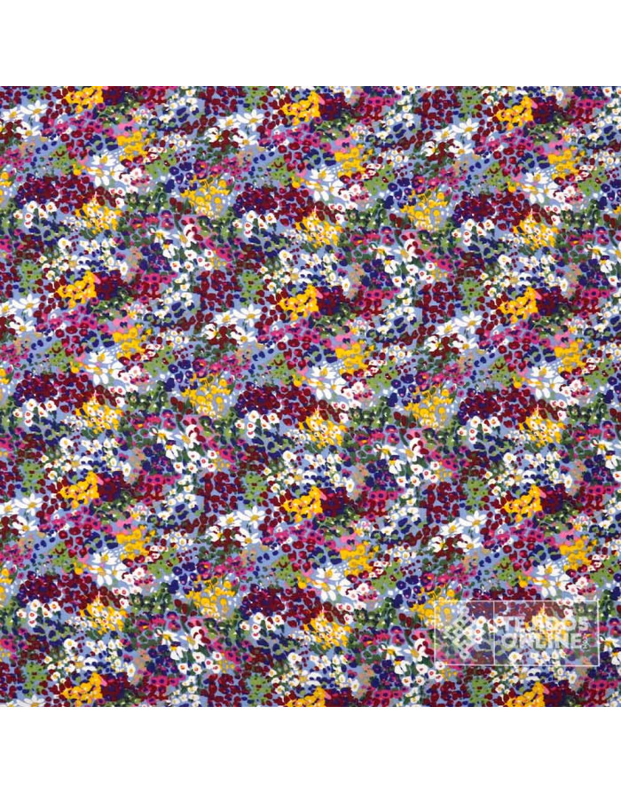 Tela Viscosa Estampado Flores Fondo Celeste - Telas de Vestir