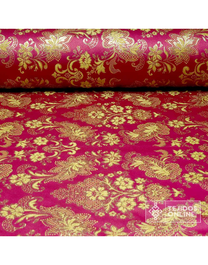 Brocado Fucsia con Dorado Salamanca - Telas Online