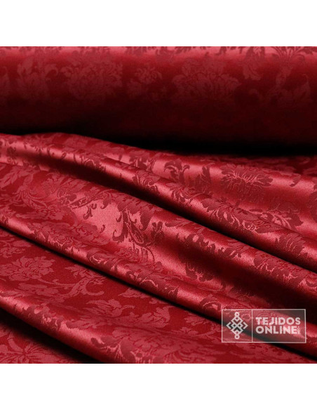 Tela Damasco Burdeos Floral Sintra  | Ancho 2,80 m para Cofradías - Imagen 3