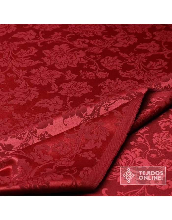Tela Damasco Burdeos Floral Sintra  | Ancho 2,80 m para Cofradías - Imagen 2