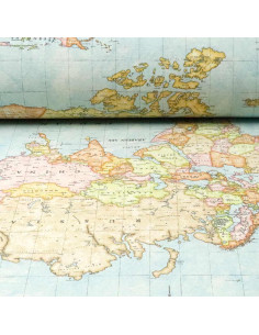 Loneta MapaMundi - Retal Celeste | Liquidaciones de Telas