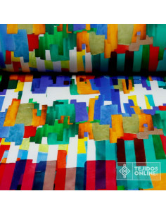 Tela Punto Estampado Franjas Multicolor