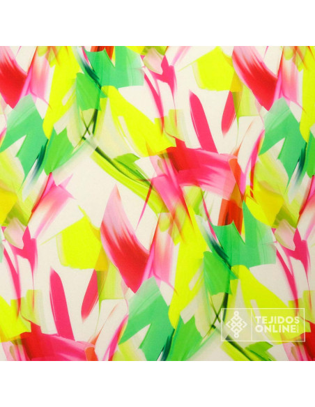 Tela Crep Lycra Pinceladas Tropical - Telas de Vestir - Imagen 1