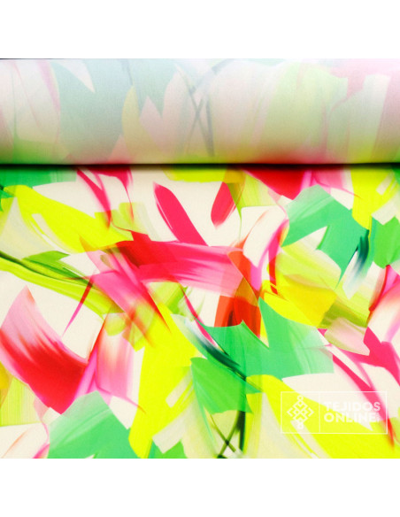 Tela Crep Lycra Pinceladas Tropical - Telas de Vestir - Imagen 2