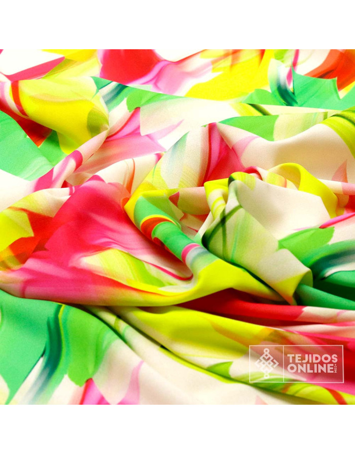 Tela Crep Lycra Pinceladas Tropical - Telas de Vestir - Imagen 3