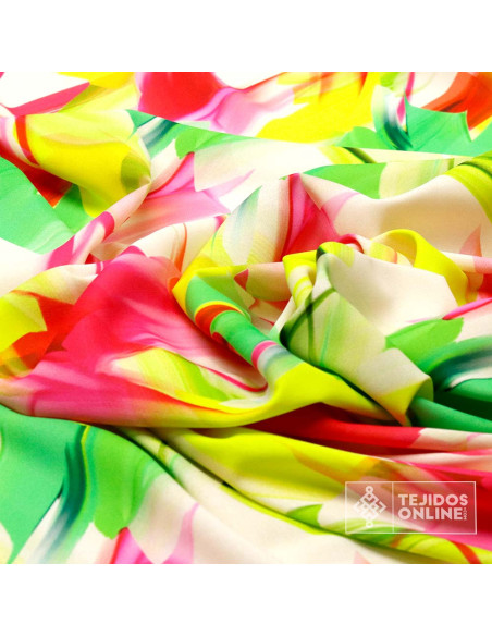 Tela Crep Lycra Pinceladas Tropical - Telas de Vestir - Imagen 3