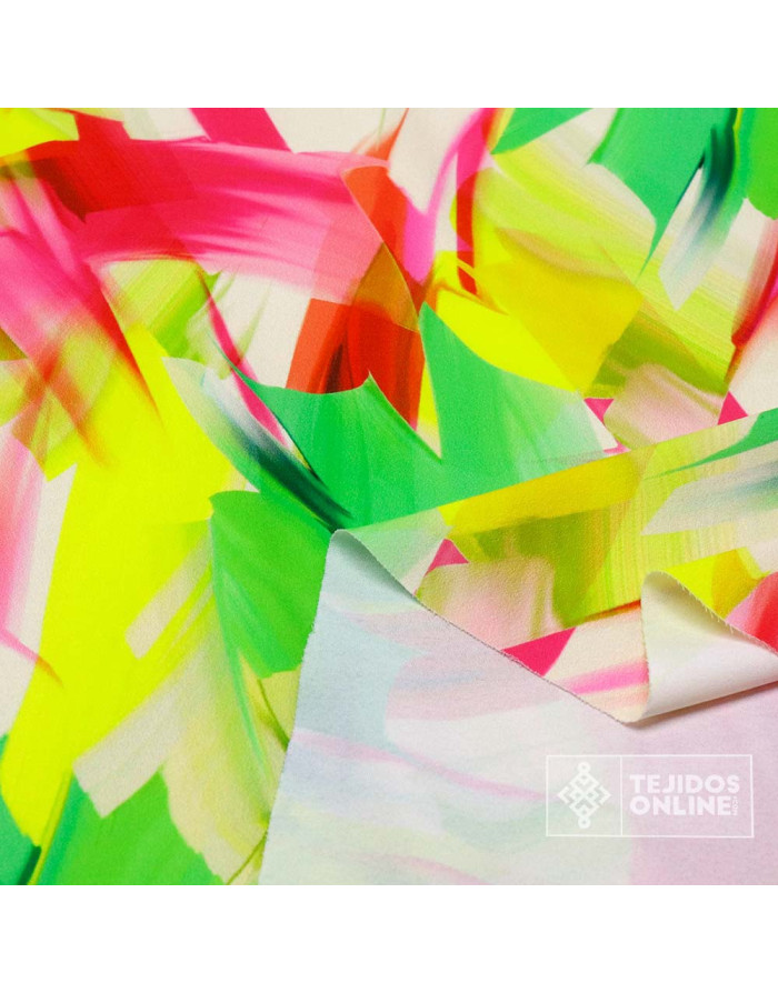 Tela Crep Lycra Pinceladas Tropical - Telas de Vestir - Imagen 4