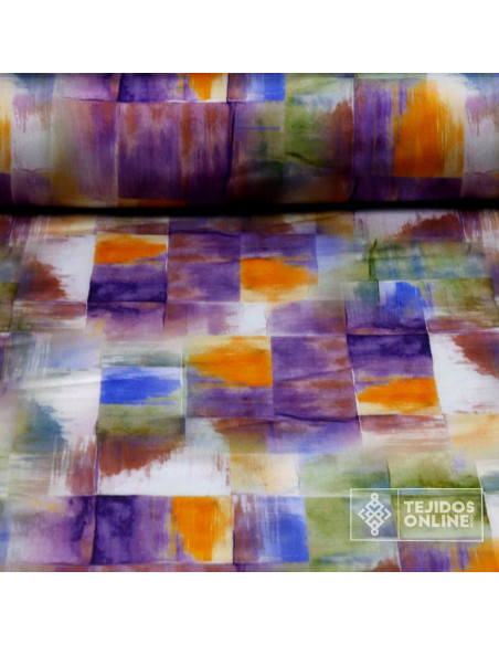 Seda Raso De Cuadros Morada  - Telas de Vestir