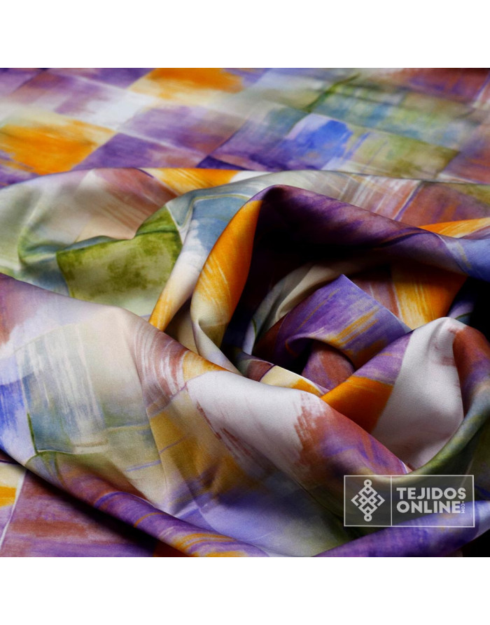 Seda Raso De Cuadros Morada  - Telas de Vestir