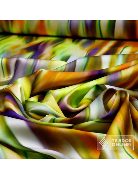 Seda Raso Auroras Verde Lima | Telas de Vestir | Telas Online - Imagen 2