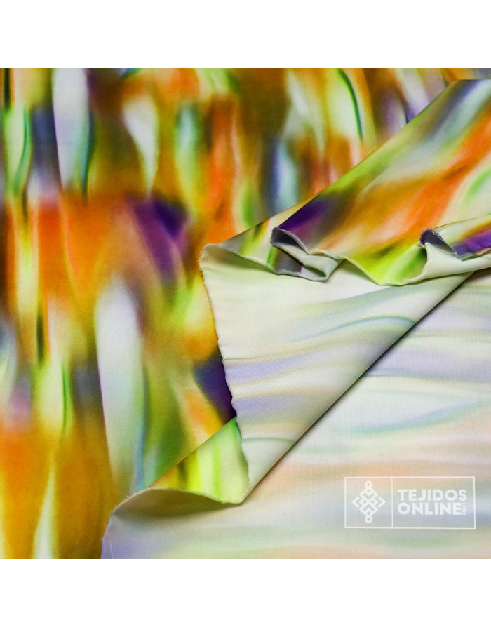 Seda Raso Auroras Verde Lima | Telas de Vestir | Telas Online - Imagen 4