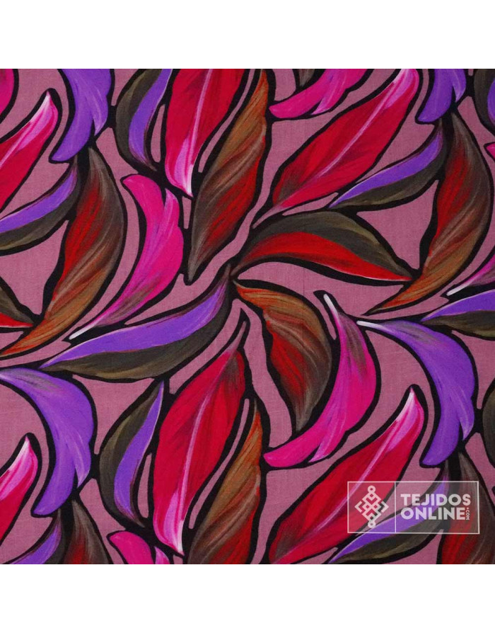 Tela Viscosa Estampada Acuarela Hojas - Telas de Vestir