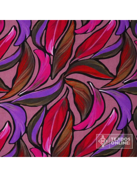 Tela Viscosa Estampada Acuarela Hojas - Telas de Vestir