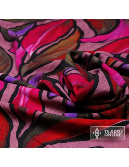 Tela Viscosa Estampada Acuarela Hojas - Telas de Vestir