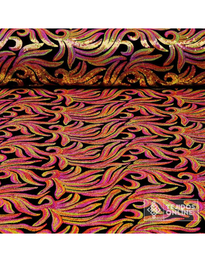 Tela Lentejuela Flor de Lis Fucsia - Telas para Carnaval