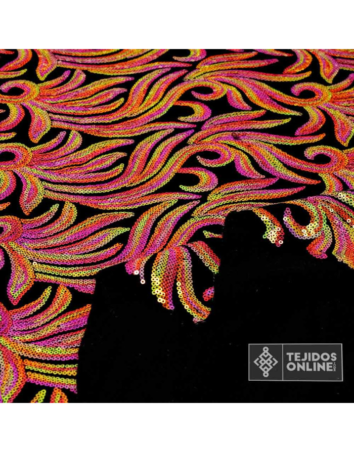 Tela Lentejuela Flor de Lis Fucsia - Telas para Carnaval