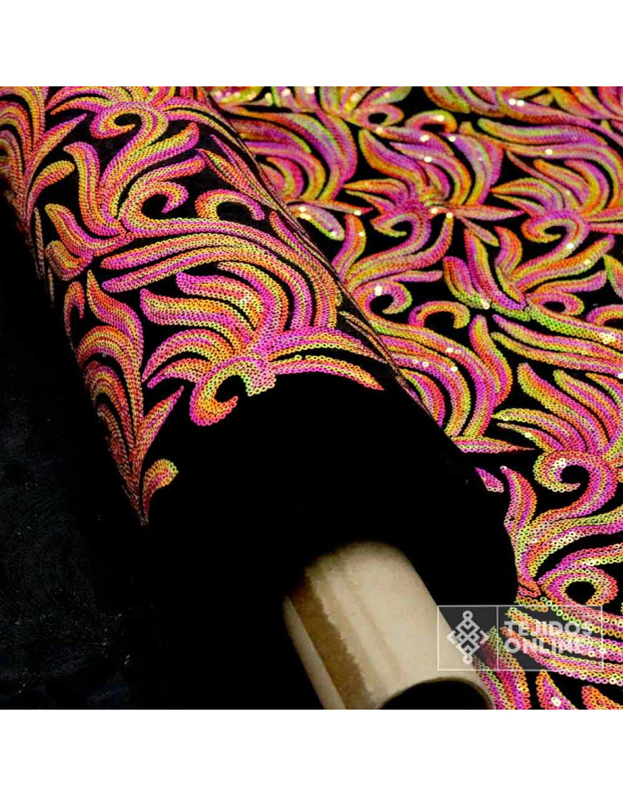 Tela Lentejuela Flor de Lis Fucsia - Telas para Carnaval