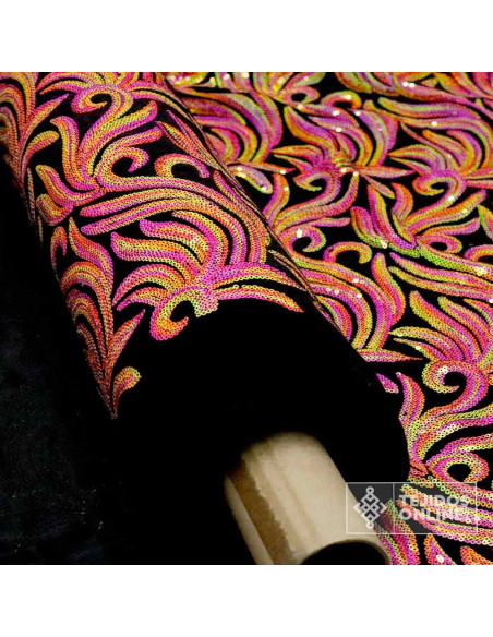 Tela Lentejuela Flor de Lis Fucsia - Telas para Carnaval Tela Lentejuela Flor de Lis Fucsia - Telas para Carnaval