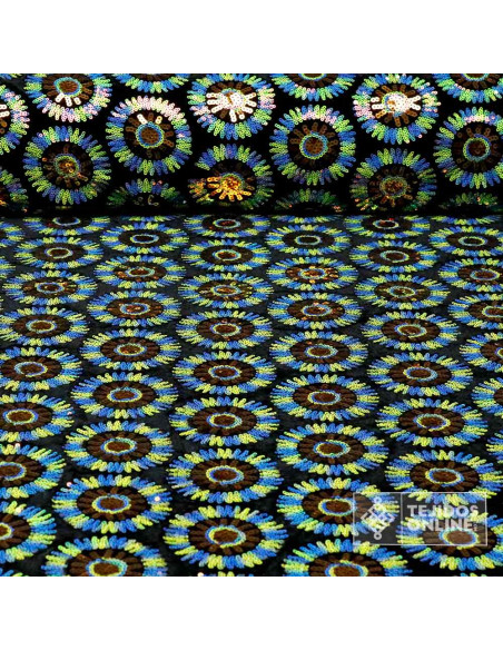 Lentejuelas Flor Circulo Verde y Azul | Telas de Lentejuelas - Imagen 1