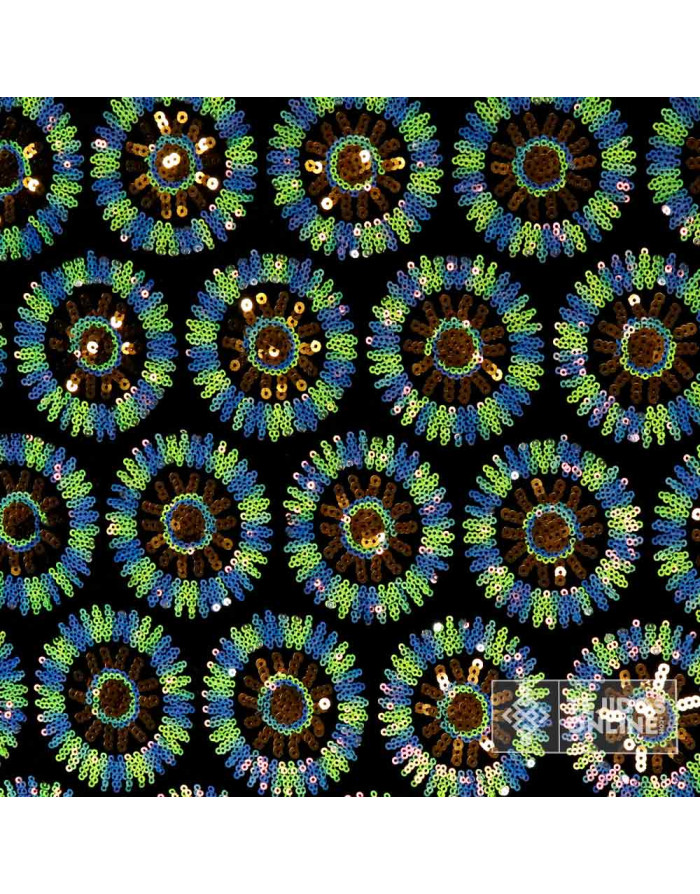 Lentejuelas Flor Circulo Verde y Azul | Telas de Lentejuelas - Imagen 2